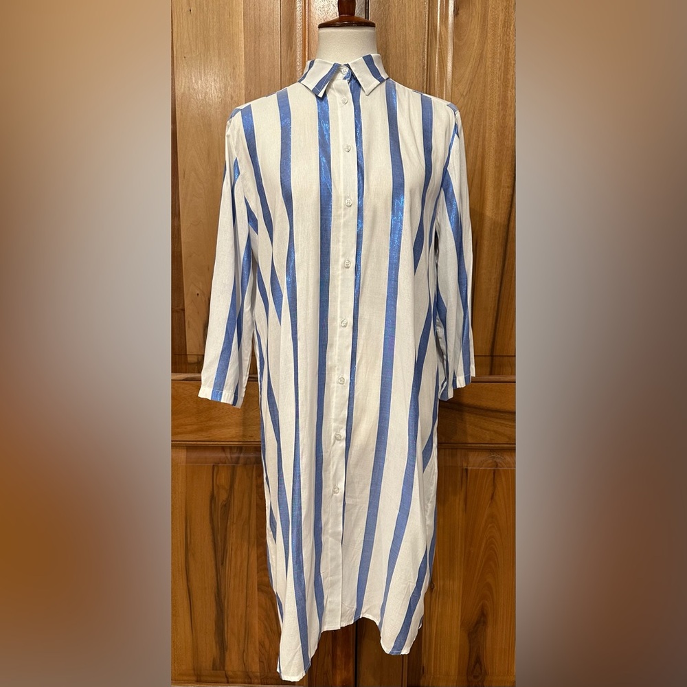 VLT’s by Valentina’s Italy Oversized Long Shirt/Dress, Metallic Blue Stripe L
